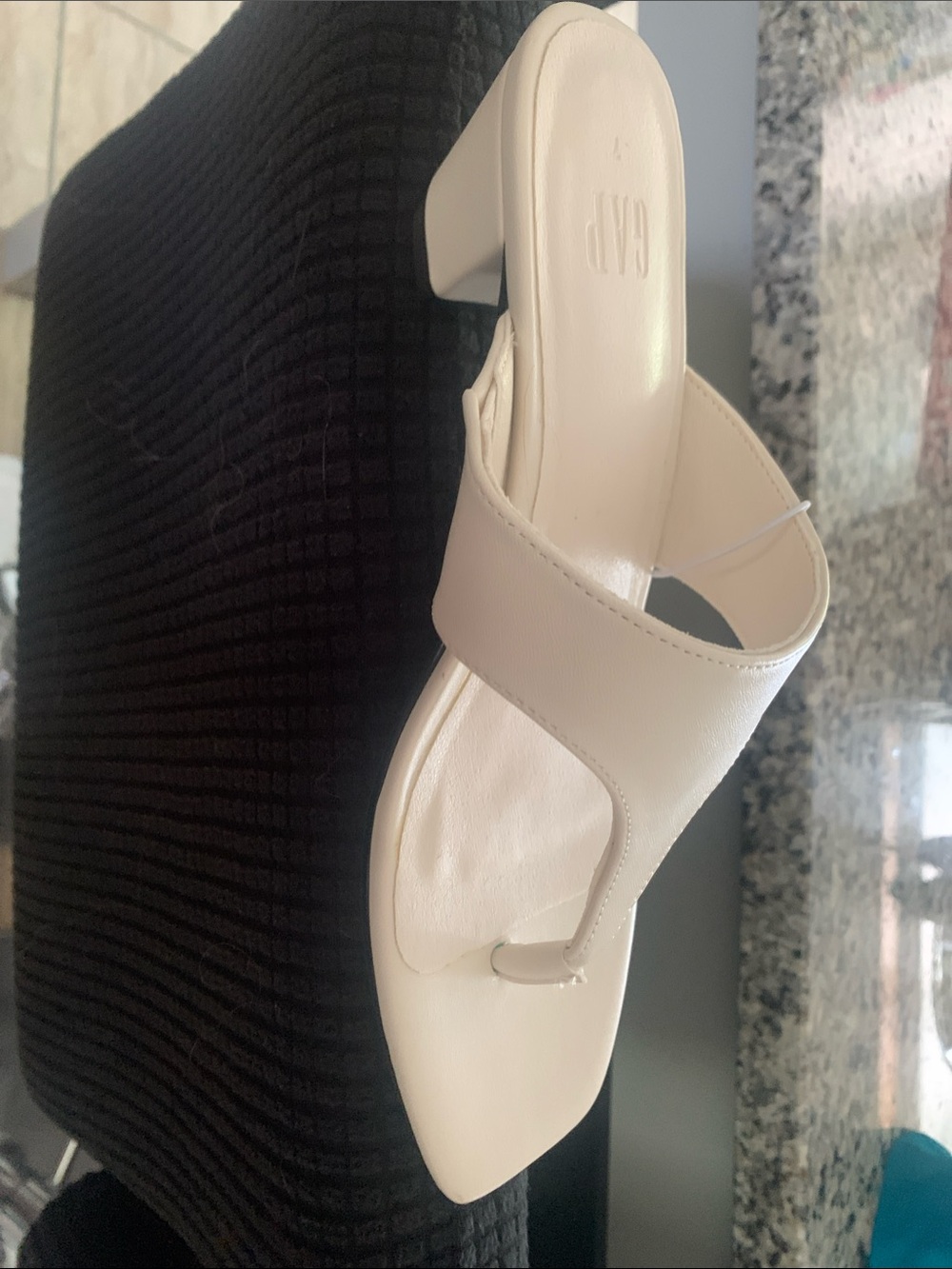 GAP Ivory Leather Thong Block Heel Mule